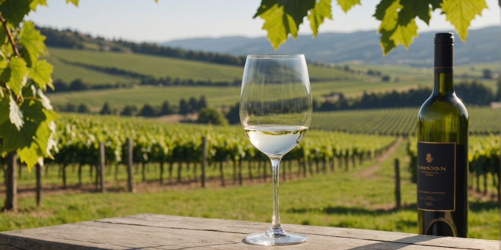 Sauvignon Blanc glass in vineyard, showcasing freshness and finesse