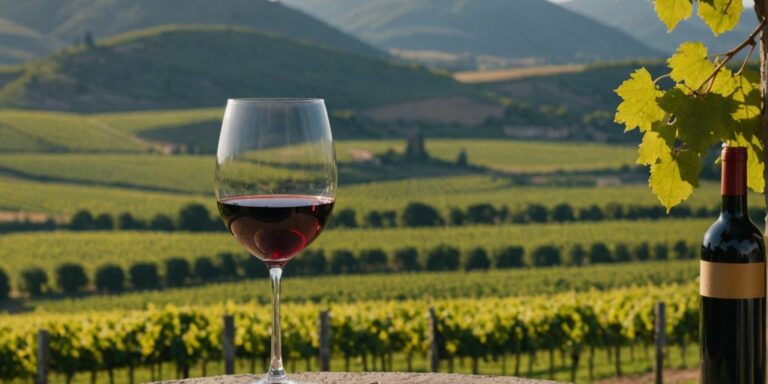 Mourvèdre wine glass in vineyard setting