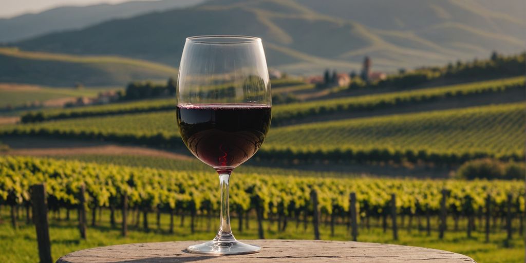 Malbec wine glass in vineyard, showcasing Argentina's specialty