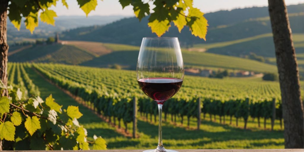 Glass of Pinot Noir in vineyard setting