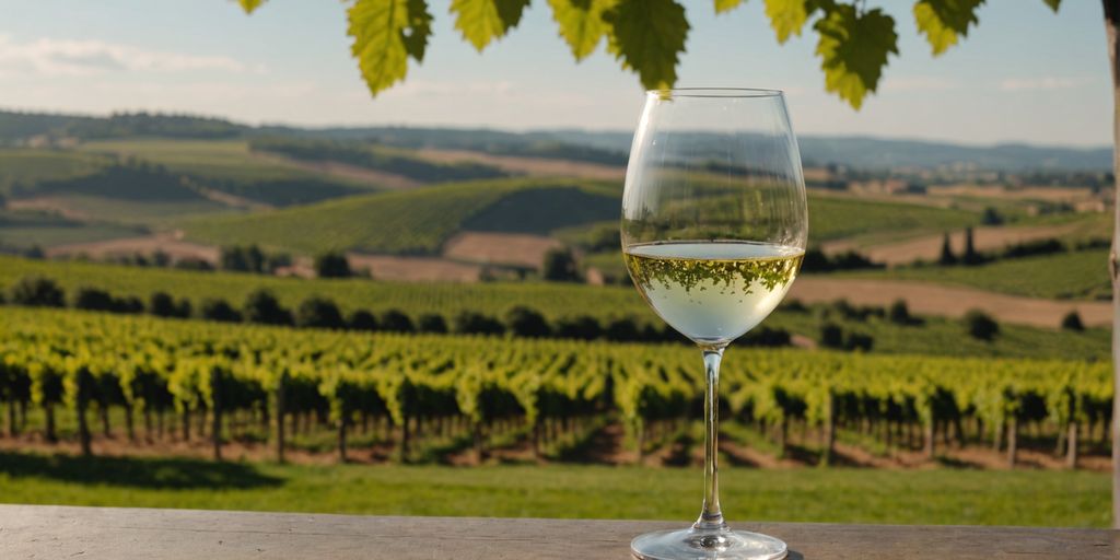 Sémillon wine glass in vineyard setting